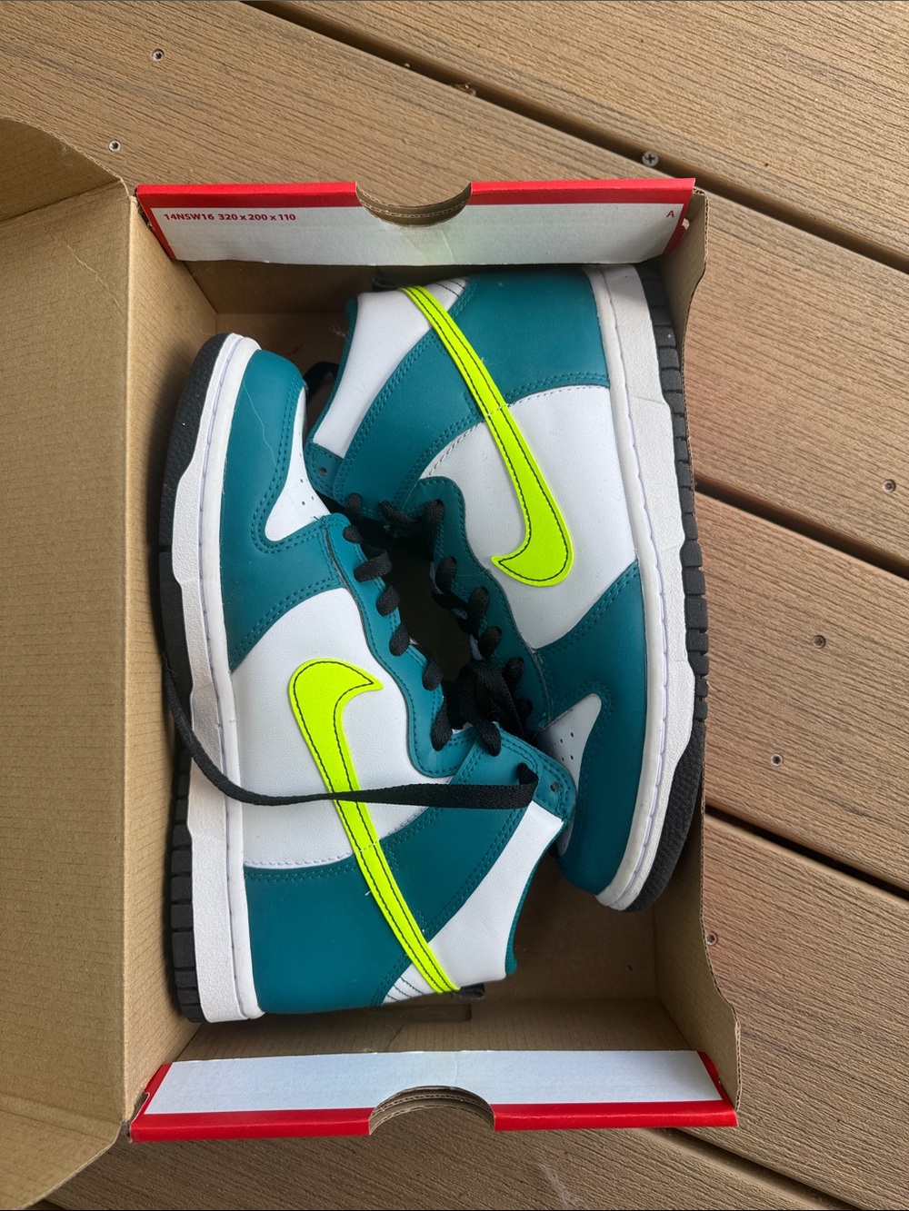 Nike Dunk High Teal, White & Neon Yellow High-Top Sneakers (NIB)